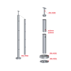Nerezový sloup, vrchní kotvení, 4děrový, koncový - slide 2