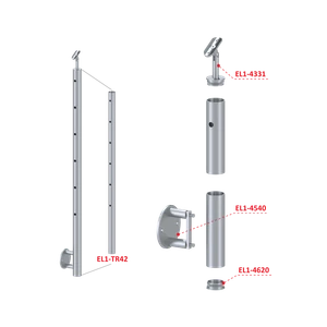 Nerezový sloup, boční kotvení, 6děrový koncový, levý - slide 2