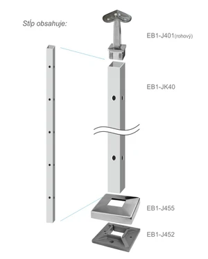 Nerezový stĺp, vrchné kotvenie, 5-dierový rohový - slide 3