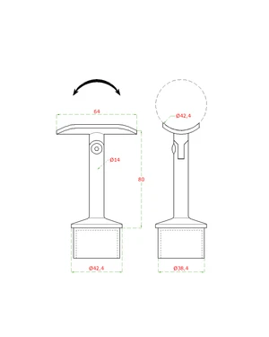 Držiak madla ø 42,4 mm s kĺbom, leštená AISI 304 - slide 1