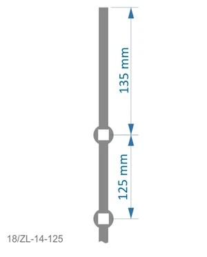 Tyč 14 x 14 x 2000 mm opieskovaná, rozteč 125 mm - slide 1