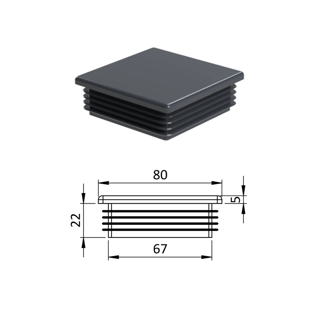 Krytka plastová 80 x 80 mm, antracit