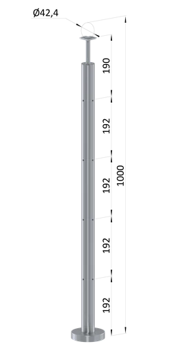 Nerezový stĺp, vrchné kotvenie, 4-radový, rohový: 90°