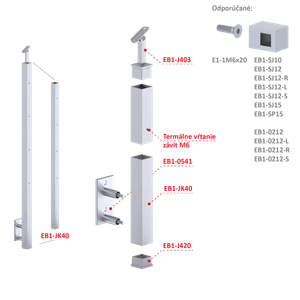 Nerezový stĺp, bočné kotvenie, 4-radový M6, vonkajší - slide 1