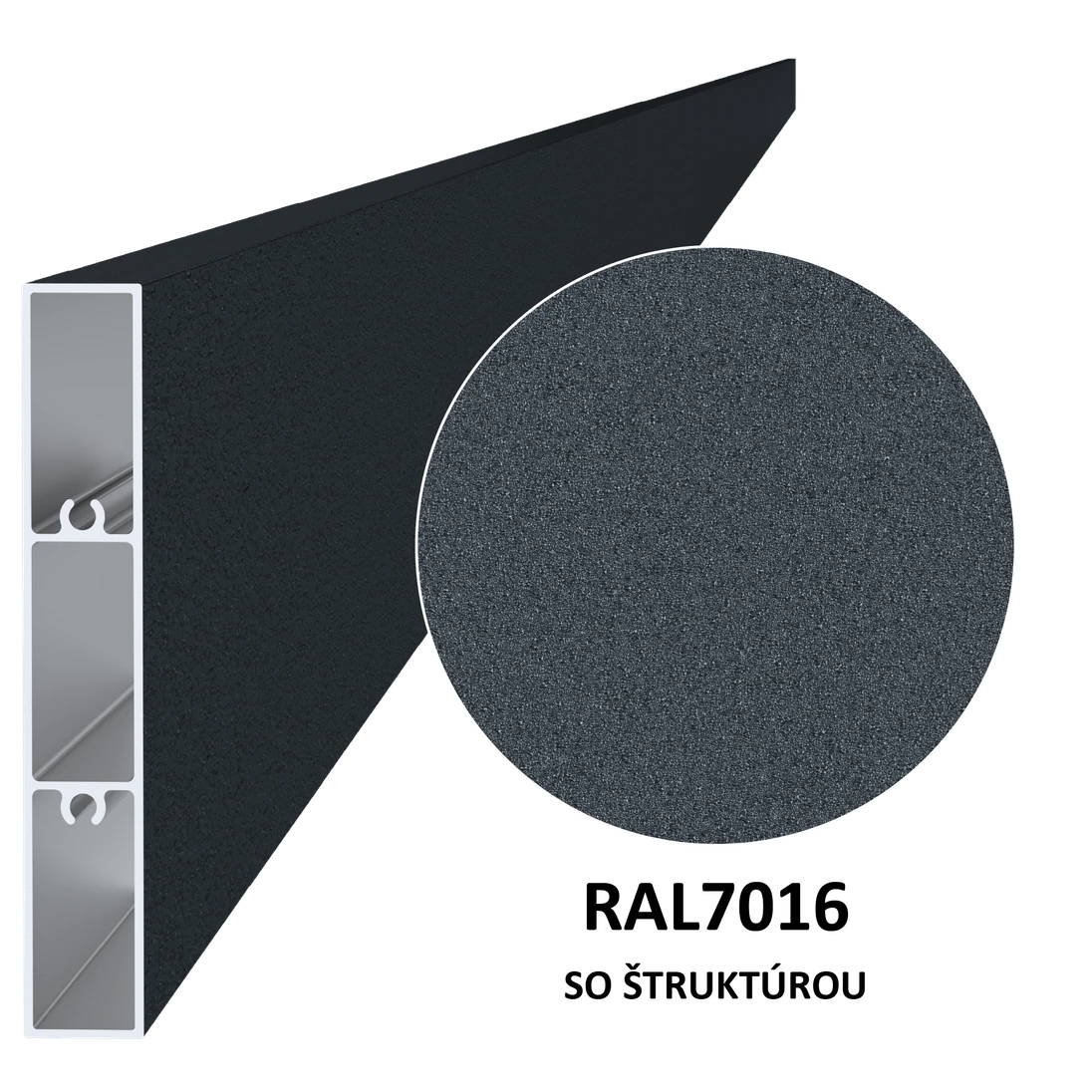 Al profil 100 x 16 x 6000 mm, lak se strukturou RAL 7016